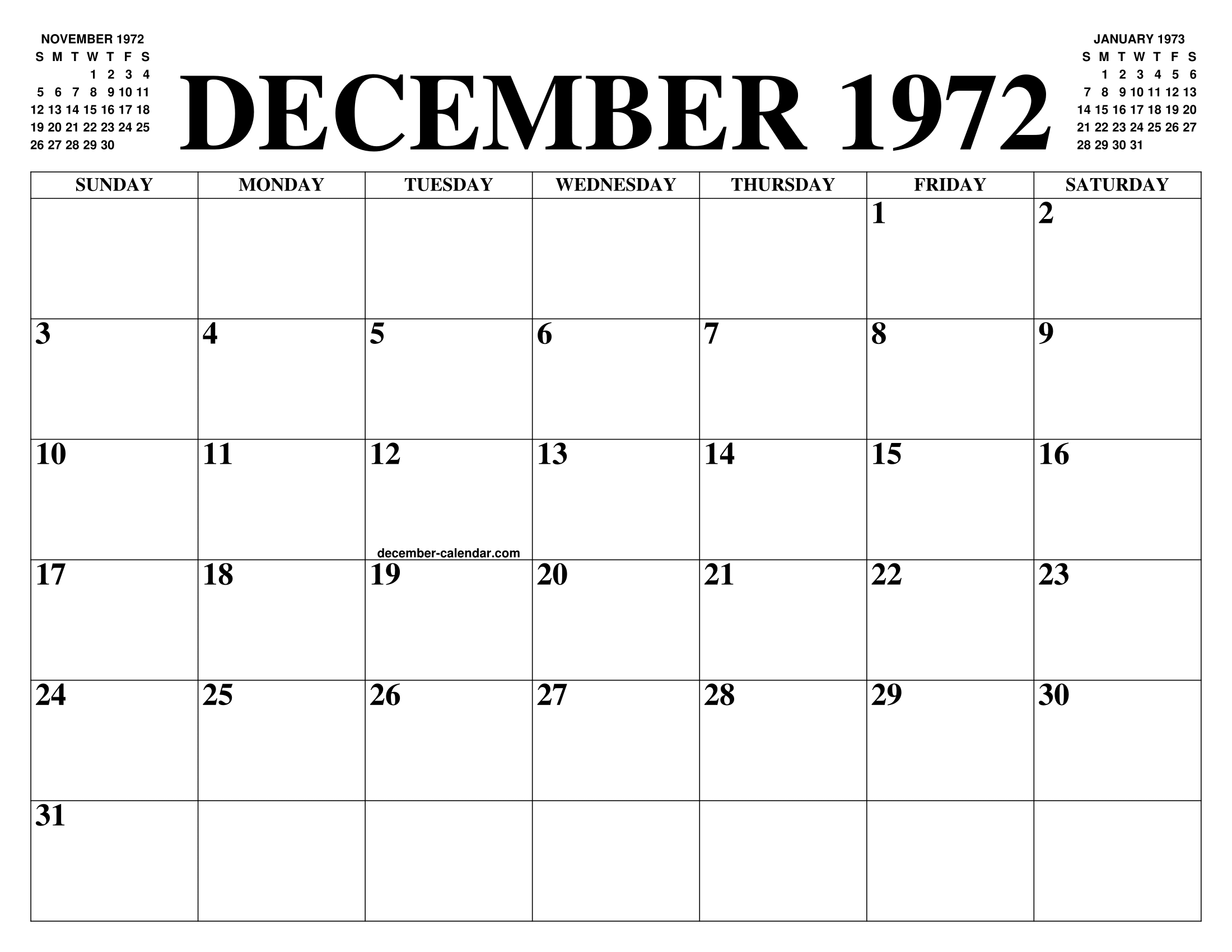 DECEMBER 1972 CALENDAR OF THE MONTH FREE PRINTABLE DECEMBER CALENDAR DECEMBER 1972 CALENDAR OF THE MONTH FREE PRINTABLE DECEMBER CALENDAR