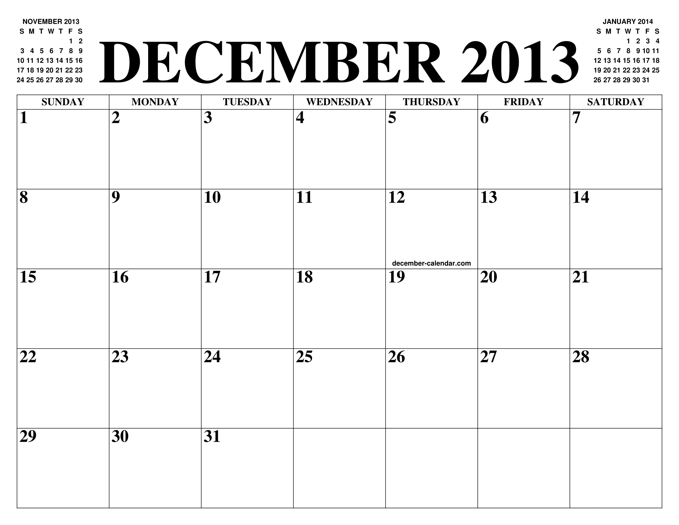 DECEMBER 2013 CALENDAR OF THE MONTH FREE PRINTABLE DECEMBER CALENDAR